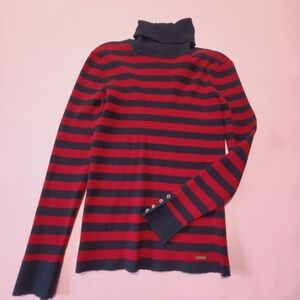 Tommy Hilfiger Black and Dark Red Stripped Turtleneck Sweater